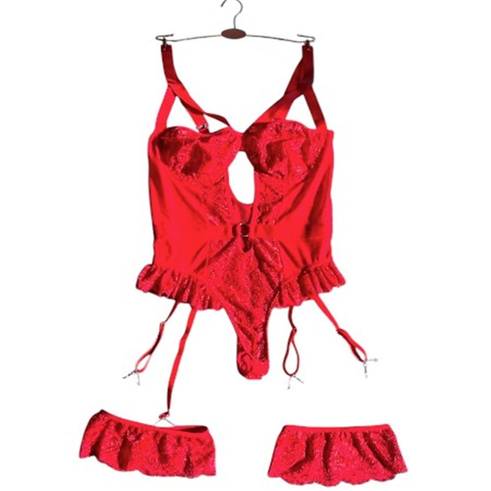Fantazi Dantel Tül Bodysuit-jartiyer Set