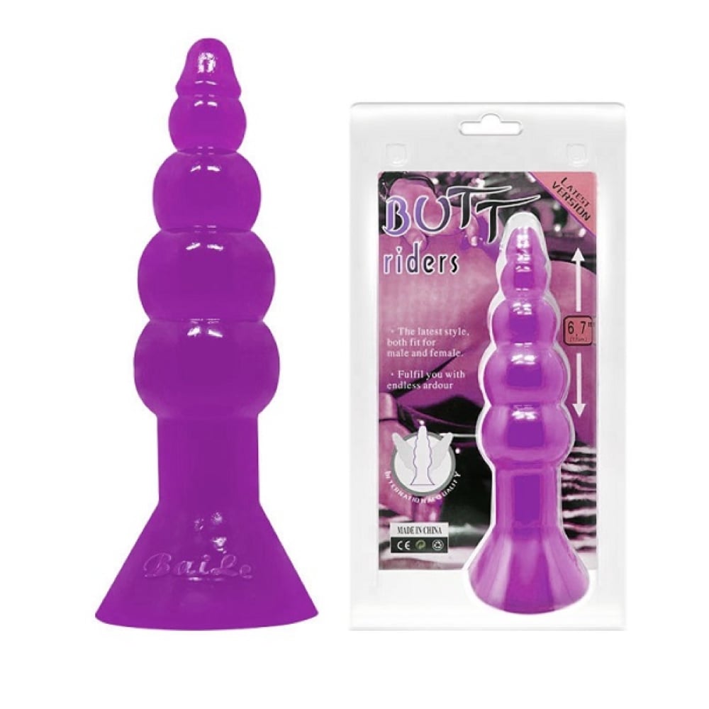 Boğumlu 17 CM Silikon Anal Plug Vantuzlu Anal Tıkaç Dildo