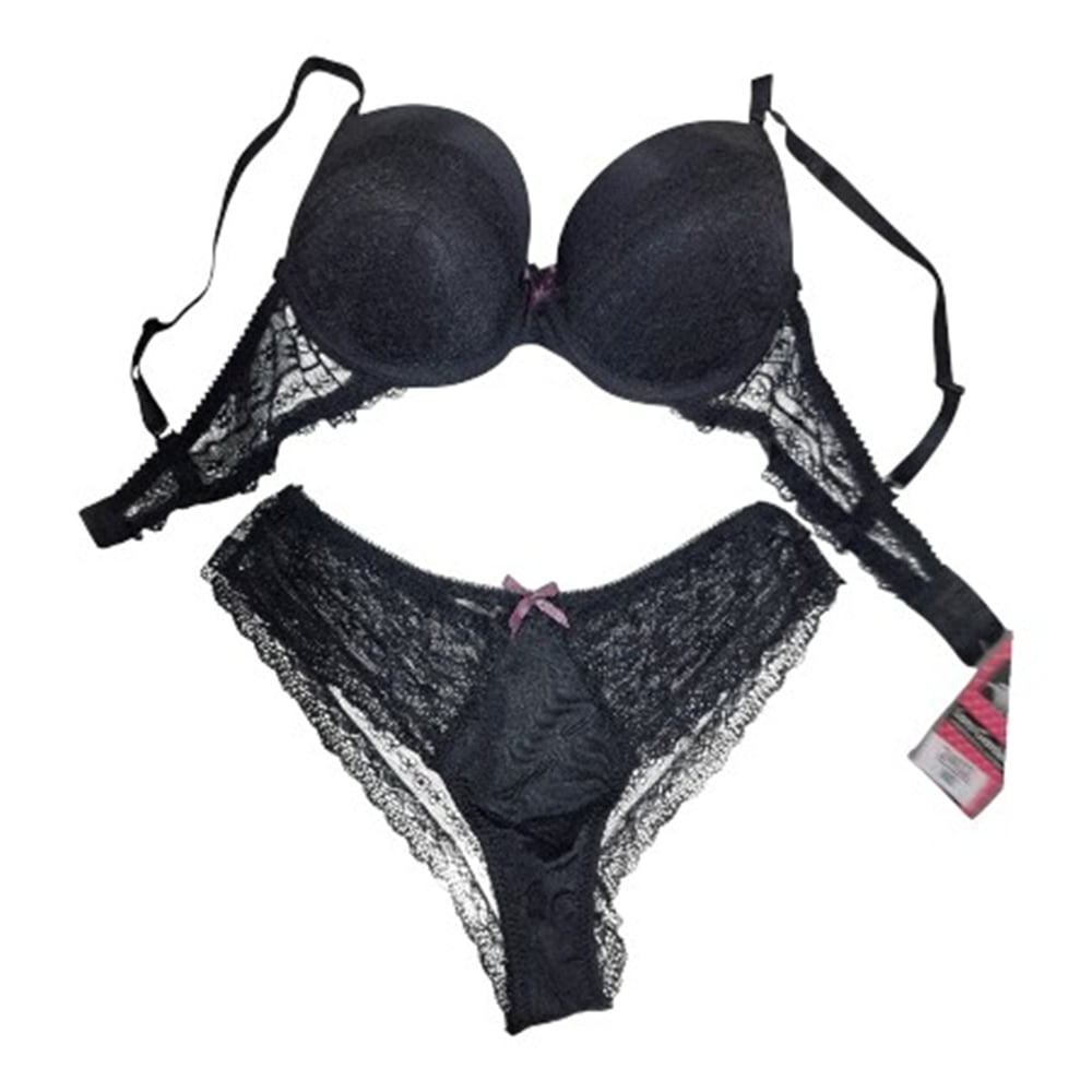 Lora garden Dolgulu Dantelli Slip Siyah Tül 2li Takım 