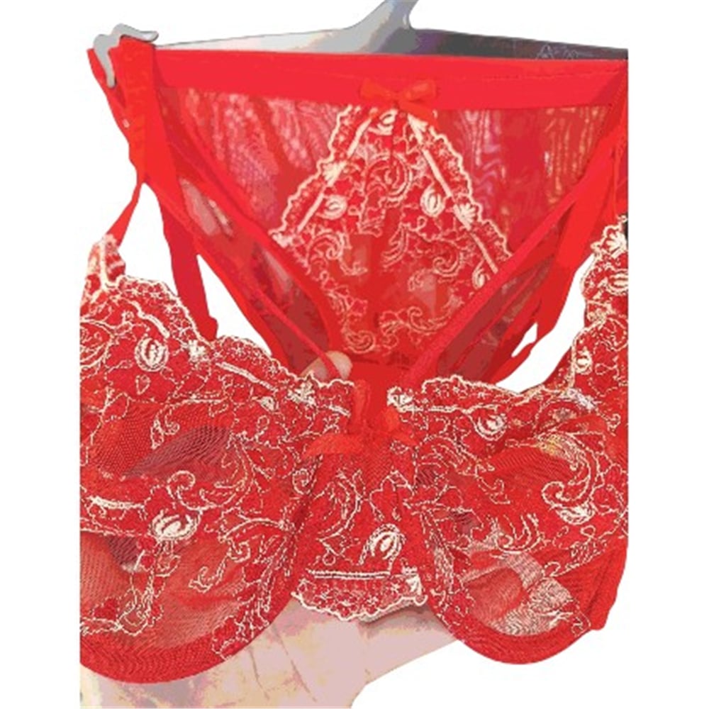 Sistina Kırmızı  Gold Nakış İşlemeli  Tül 2li Slip Takım