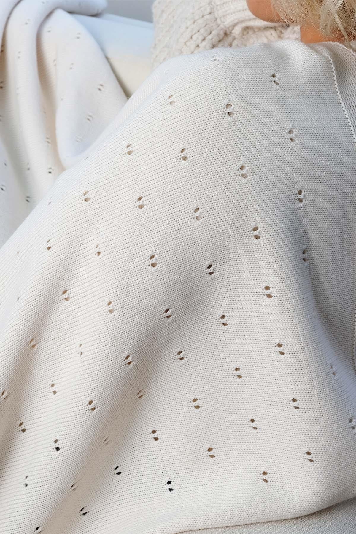 Drop Ajur Desen Triko Örme Nefes Alan Tv Battaniyesi, Koltuk Örtüsü