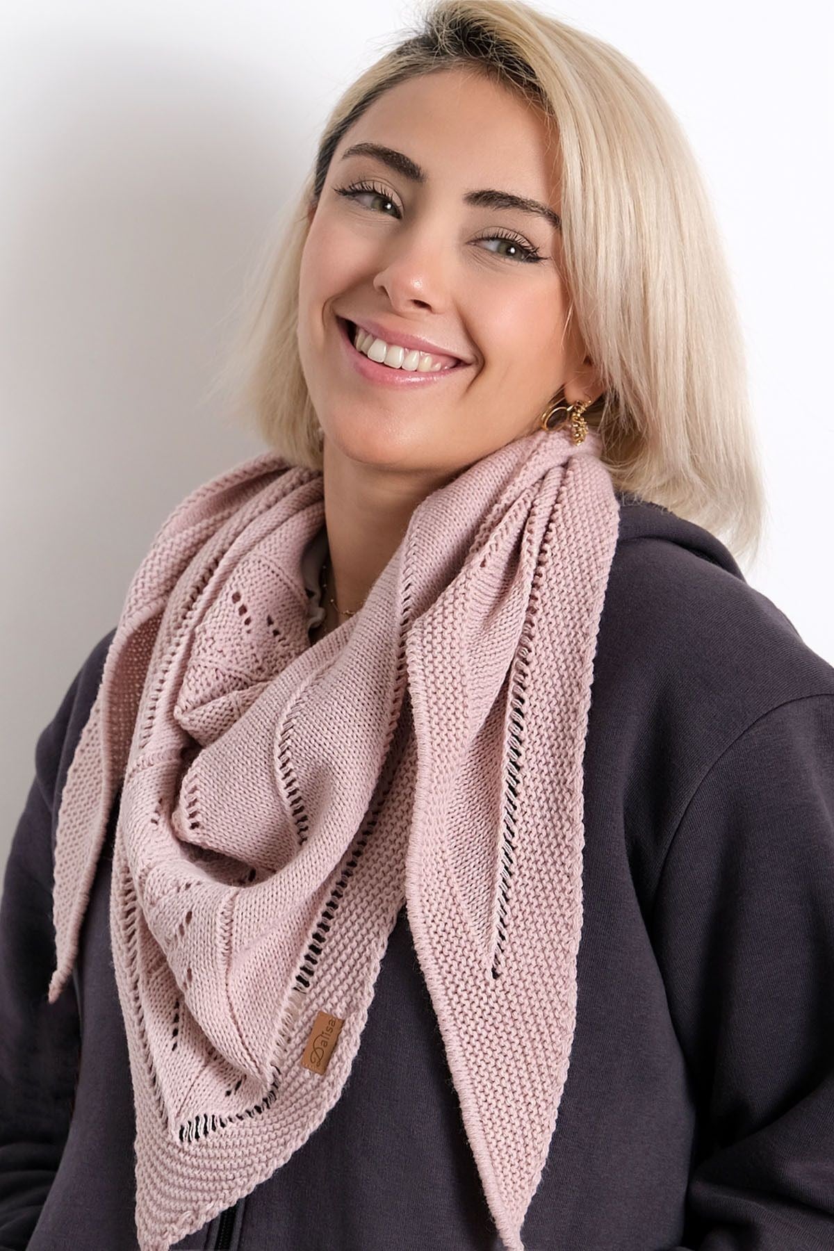Kadın Triko Örme Üçgen Şal Fular