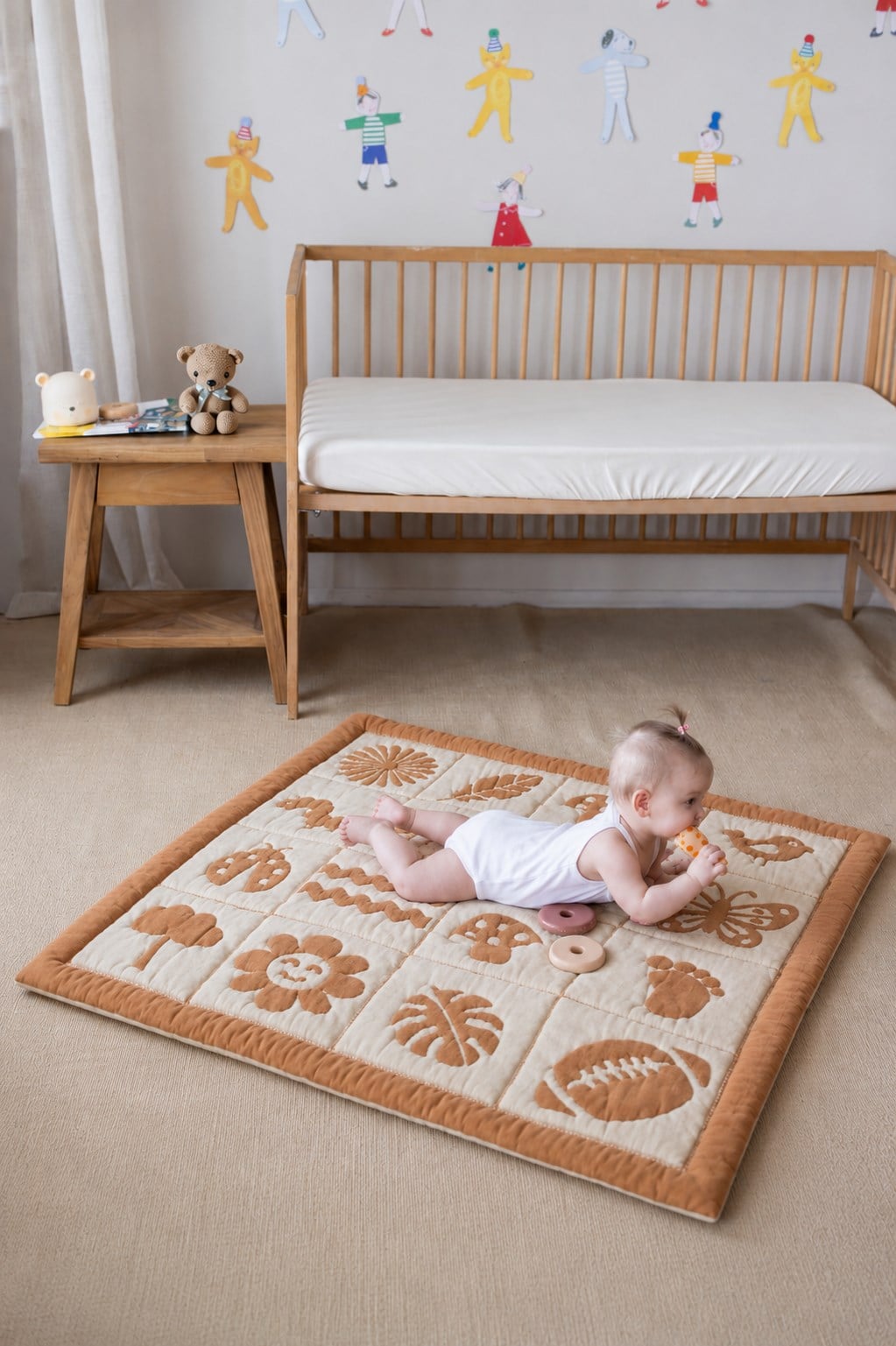 Monti Organik Pamuk Emekleme Minderi, Bebek Oyun Matı, Çift Taraflı Montessori Tasarım 100x100 cm