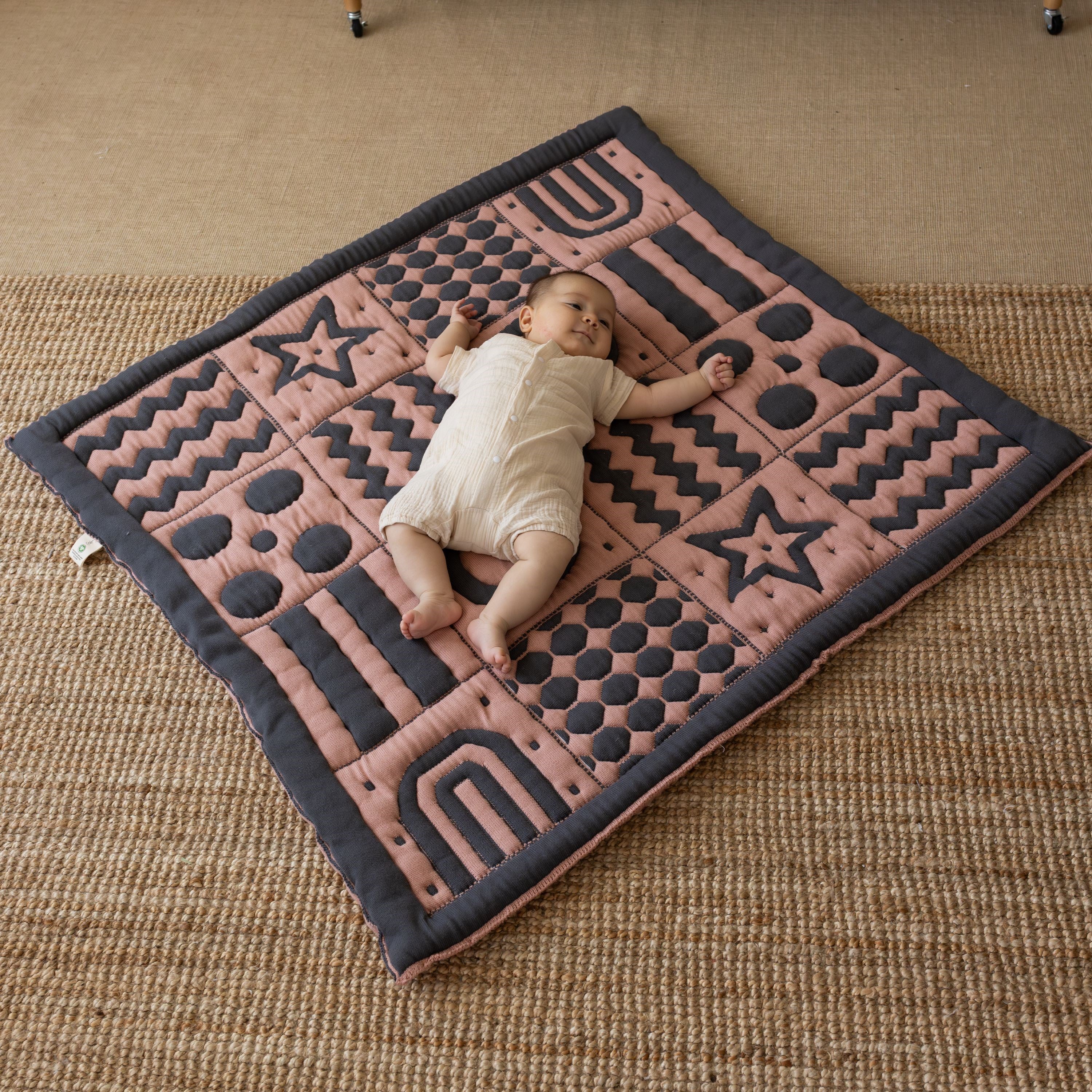 Monti Organik Pamuk Emekleme Minderi, Bebek Oyun Matı, Çift Taraflı Montessori Tasarım 100x100 cm