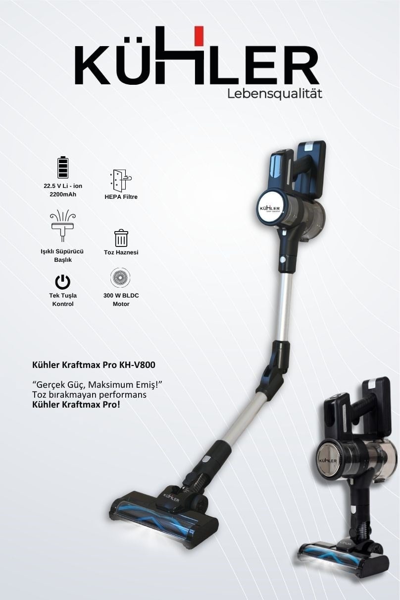 Kraftmax Pro KH-V800 Kablosuz Turbo Fırçalı Katlanır Esnek Boru Teknolojisi Dikey Şarjlı Süpürge
