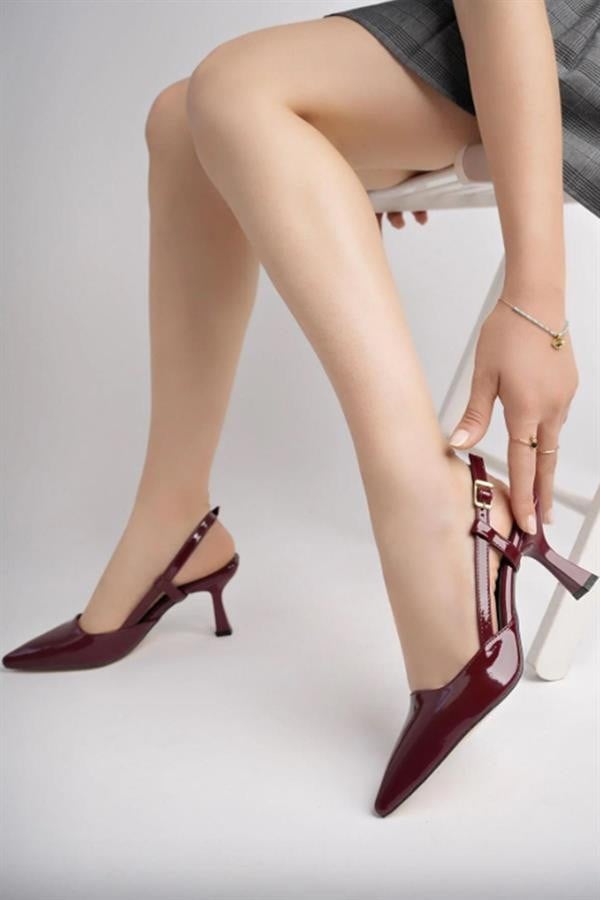 ST-002 Bordo Rugan Günlük 7 Cm Topuklu Bayan Ayakkabı