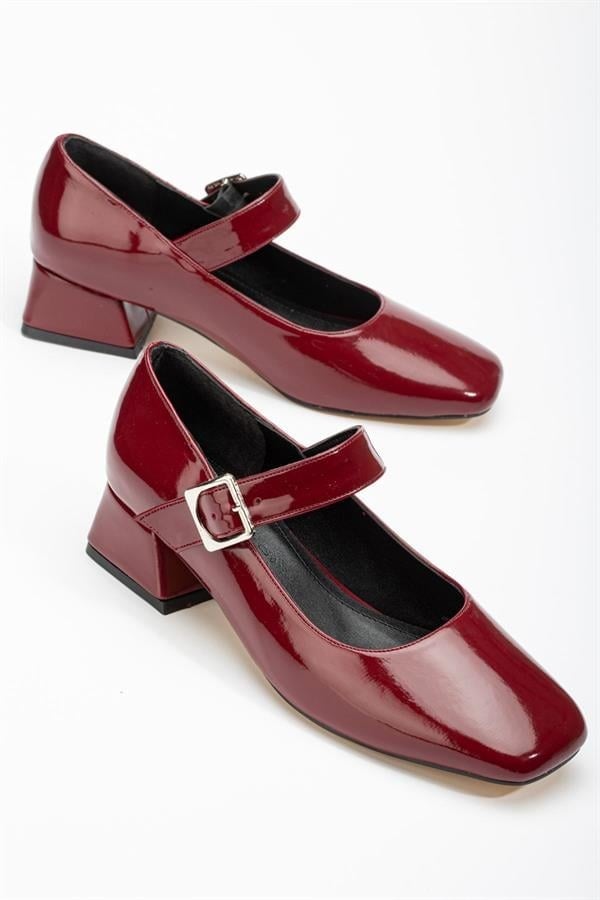 ST-006 Bordo Rugan Günlük 4 Cm Topuklu Bayan Ayakkabı