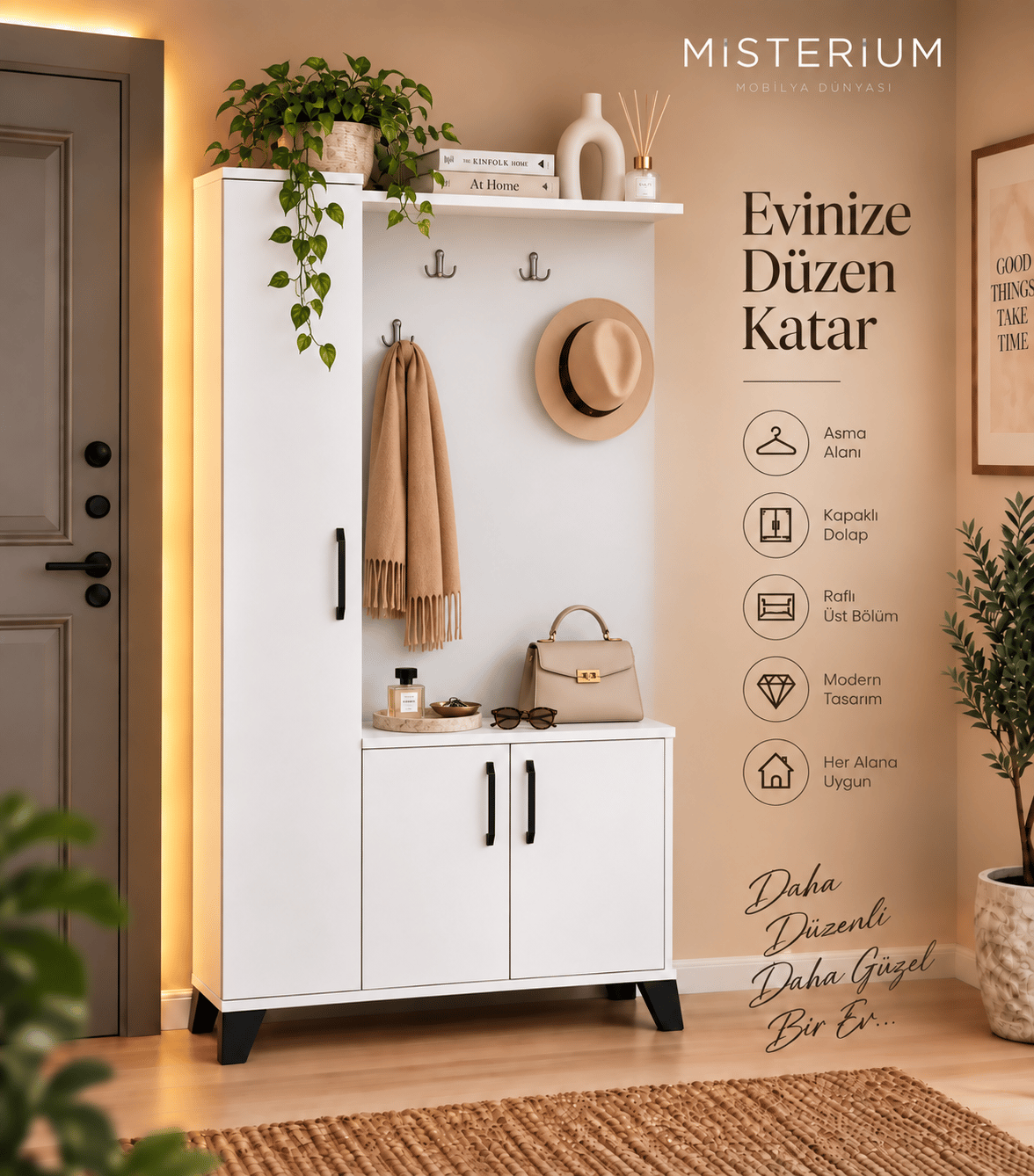 Loft Soft Portmanto ve Askılıklı Vestiyer Takımı - Beyaz