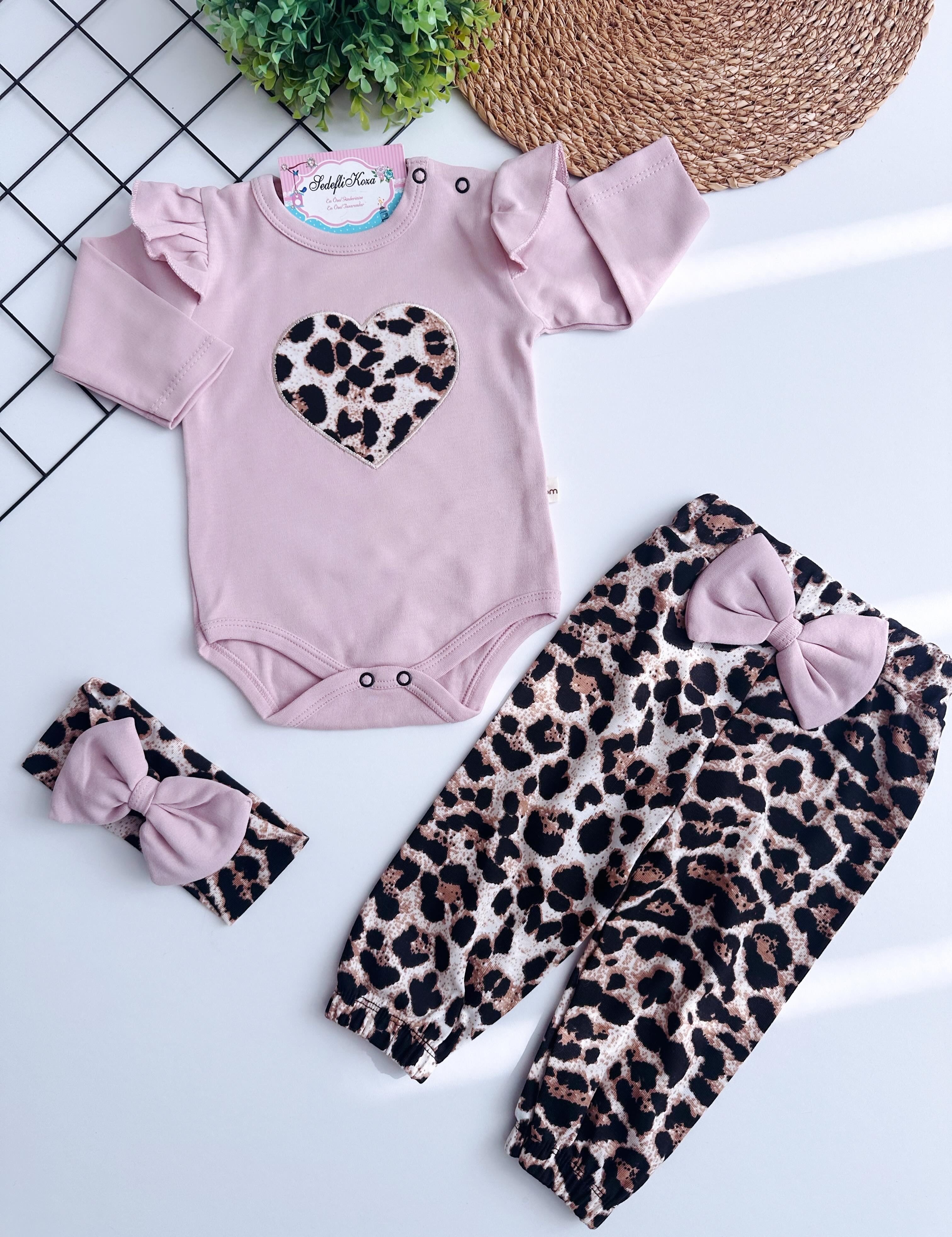 Leopar kalp 3lü takım - Lila