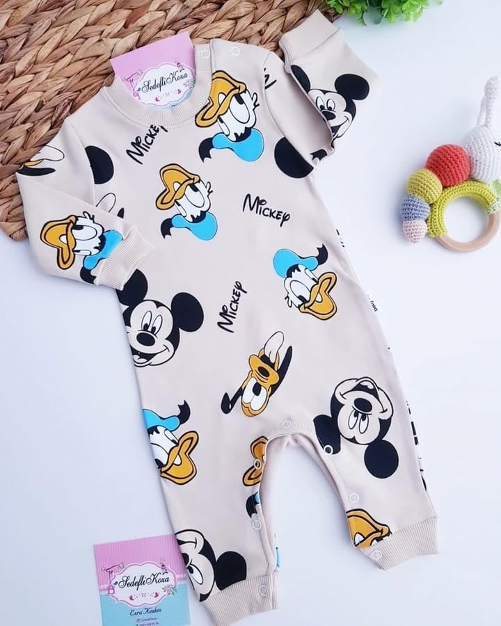 Mickey Desenli Bej Tulum
