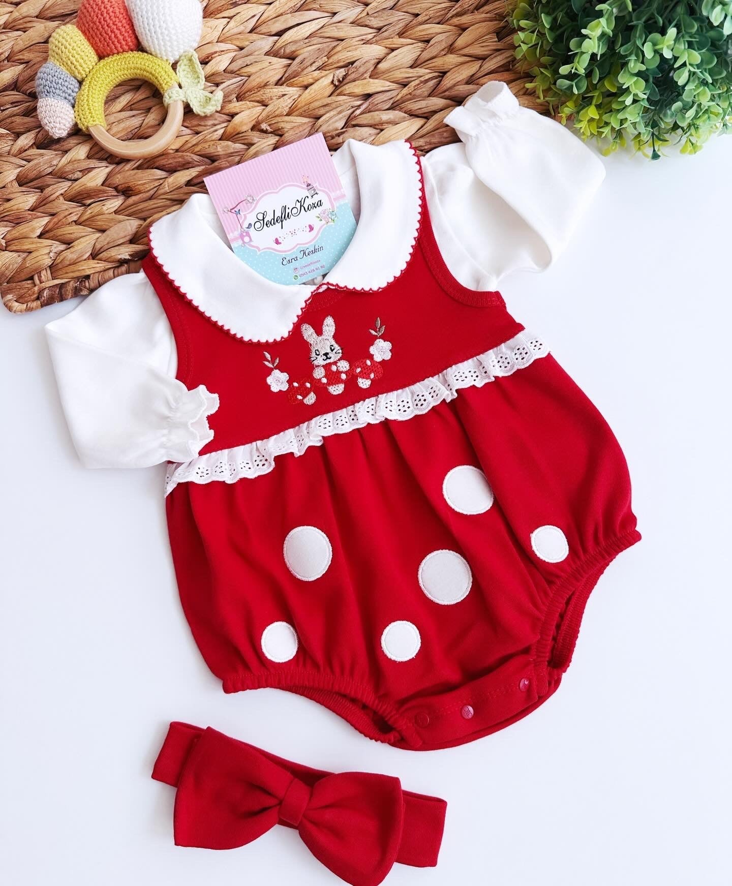 Nakış ve fistolu 3lü romper set