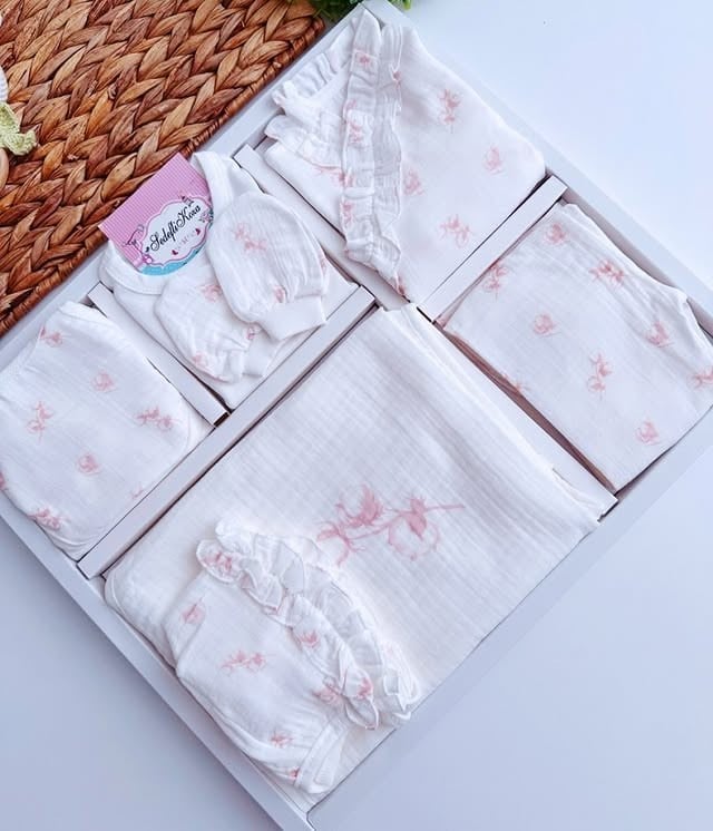 Pamuk Desenli Müslin Tam Set Hastane Çıkışı