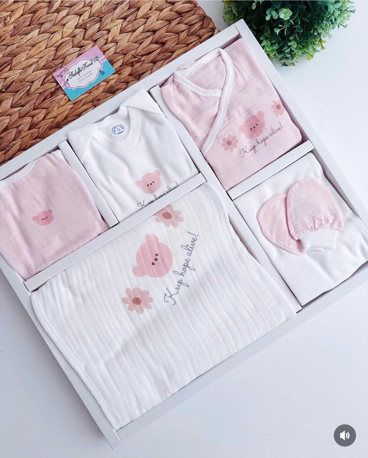Pudra pembe Müslin tam set hastane çıkışı 