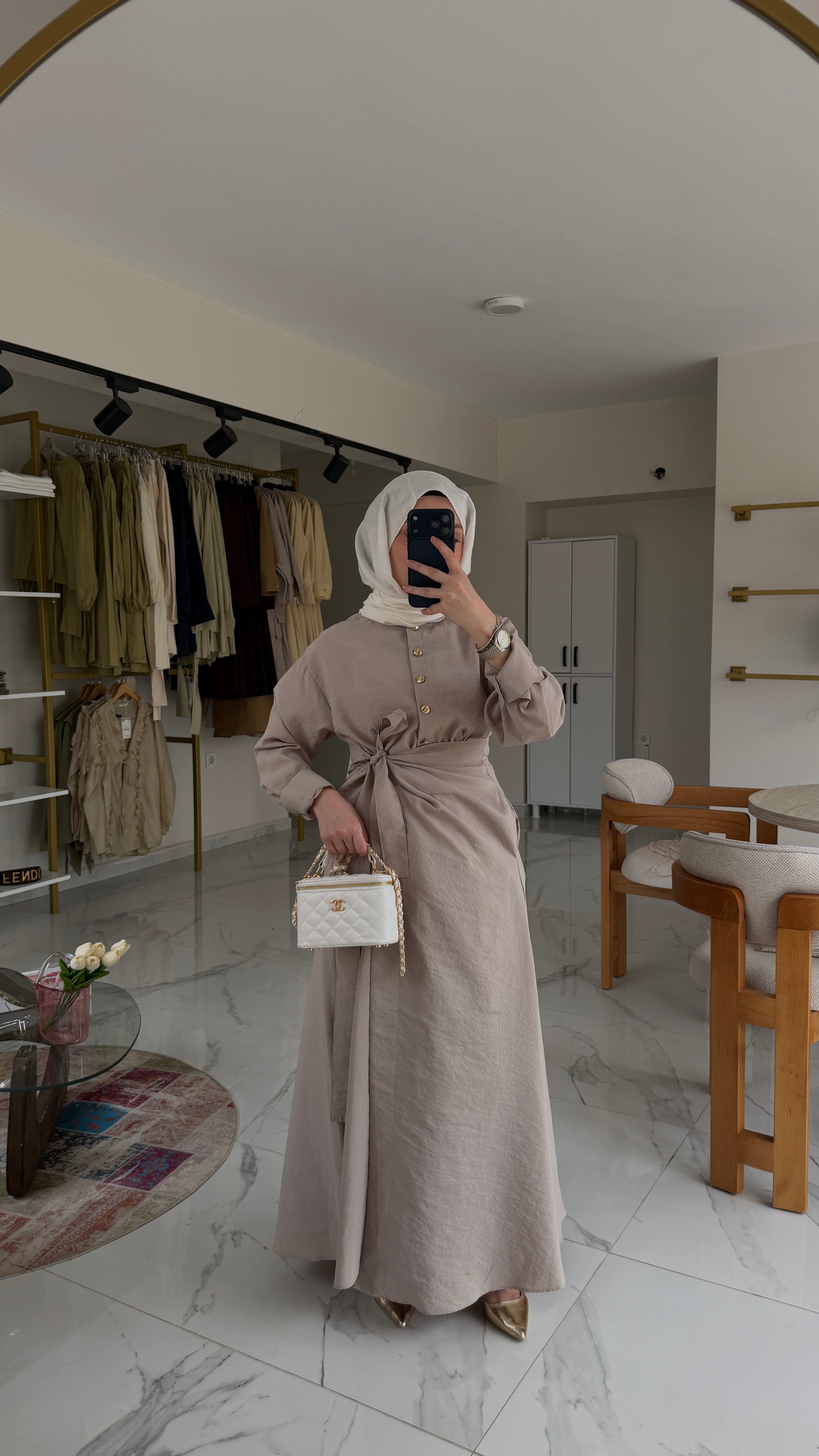 Luxe Gold Düğmeli Elbise (taş)