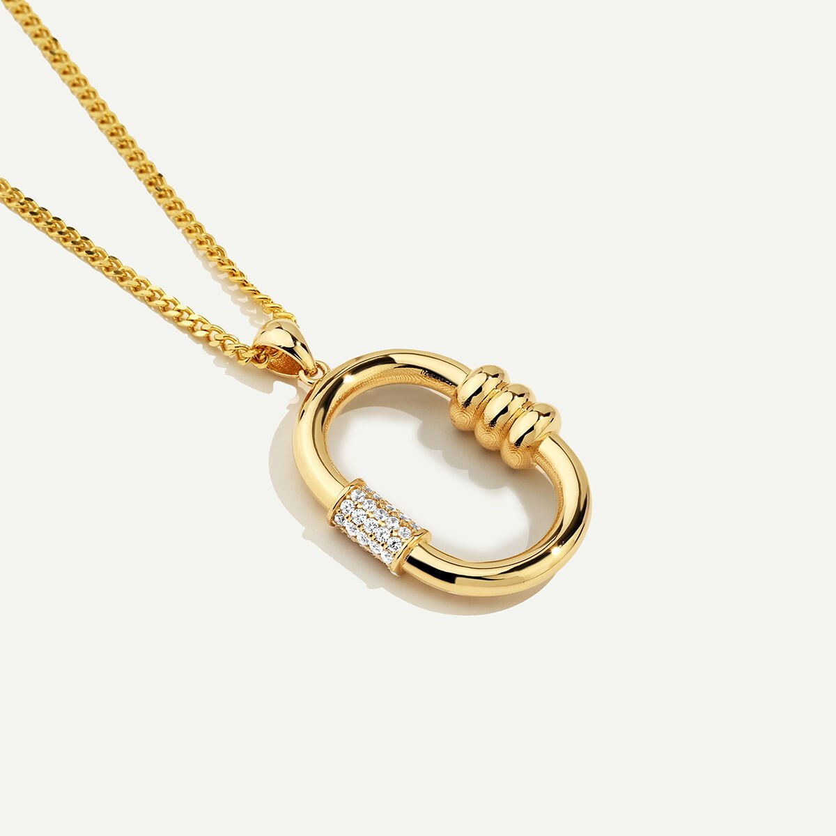 14 Ayar Altın Oval Formlu Taşlı Kolye
