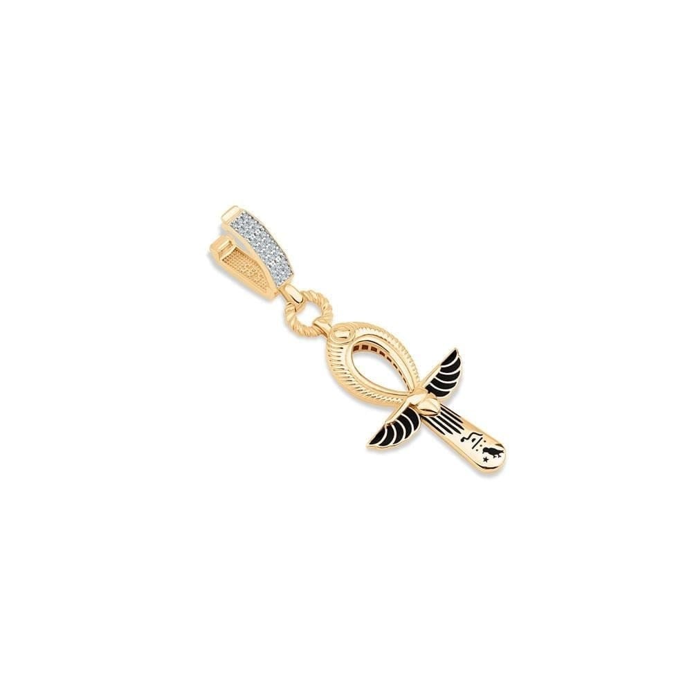 14 Ayar Altın Siyah Mineli Ankh Charm