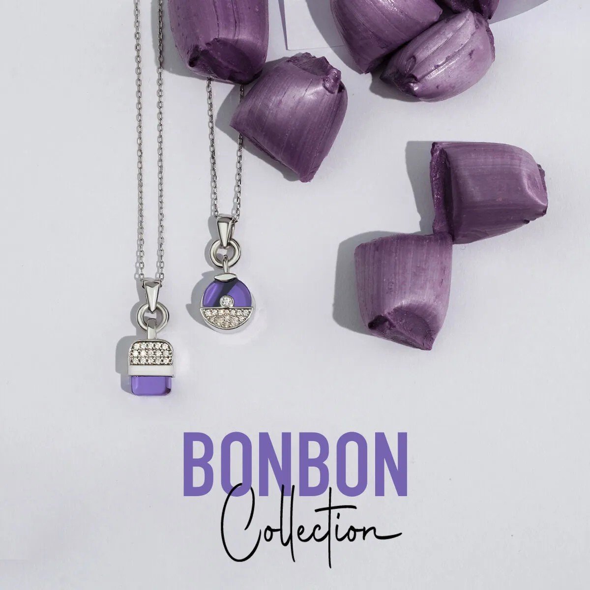 Bonbon 14 Ayar Beyaz Altın Mor Taşlı Kolye