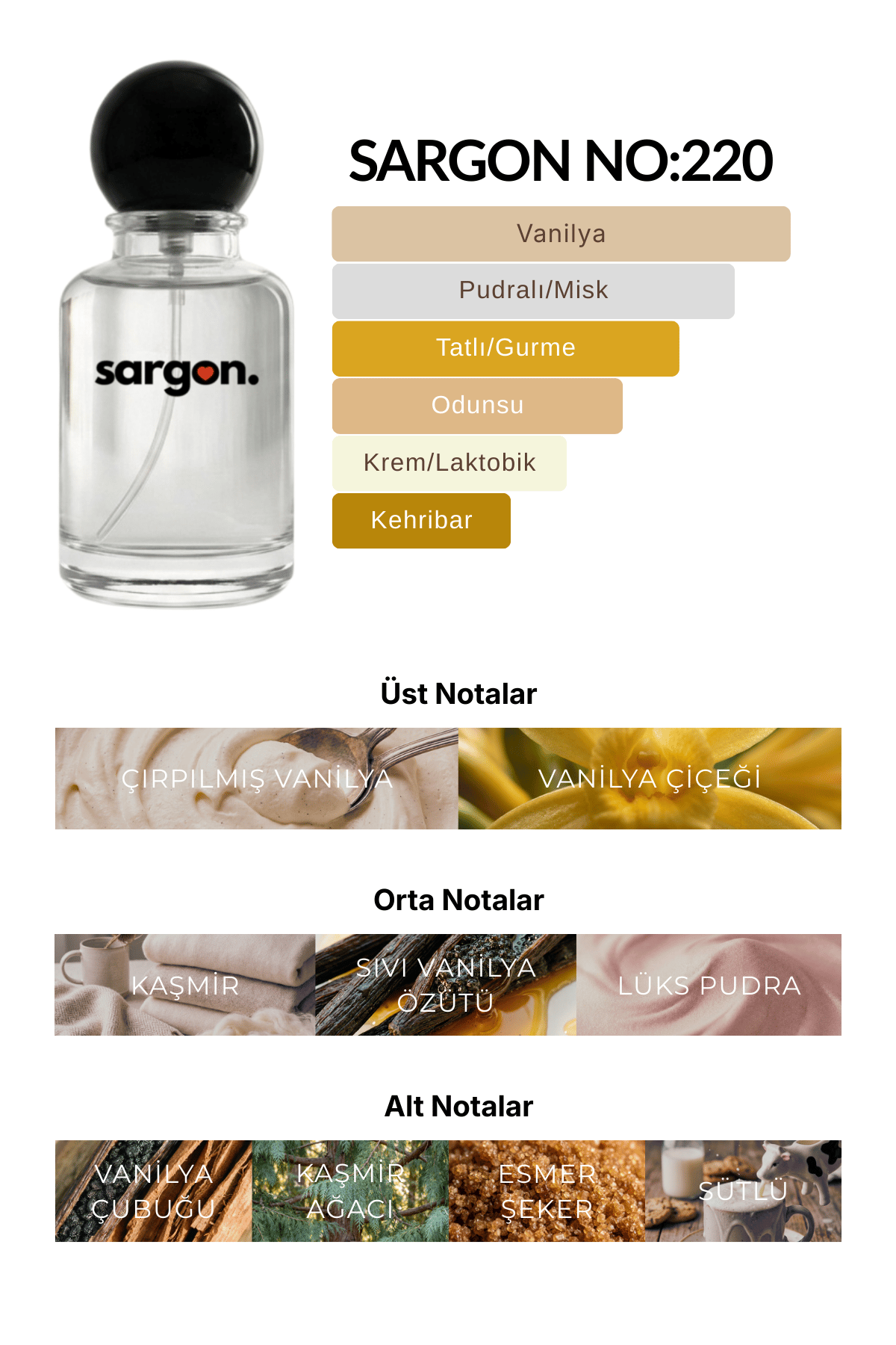 Sargon No:220 Kadın Parfüm 50 ml EDP | Saf Vanilya & Tatlı