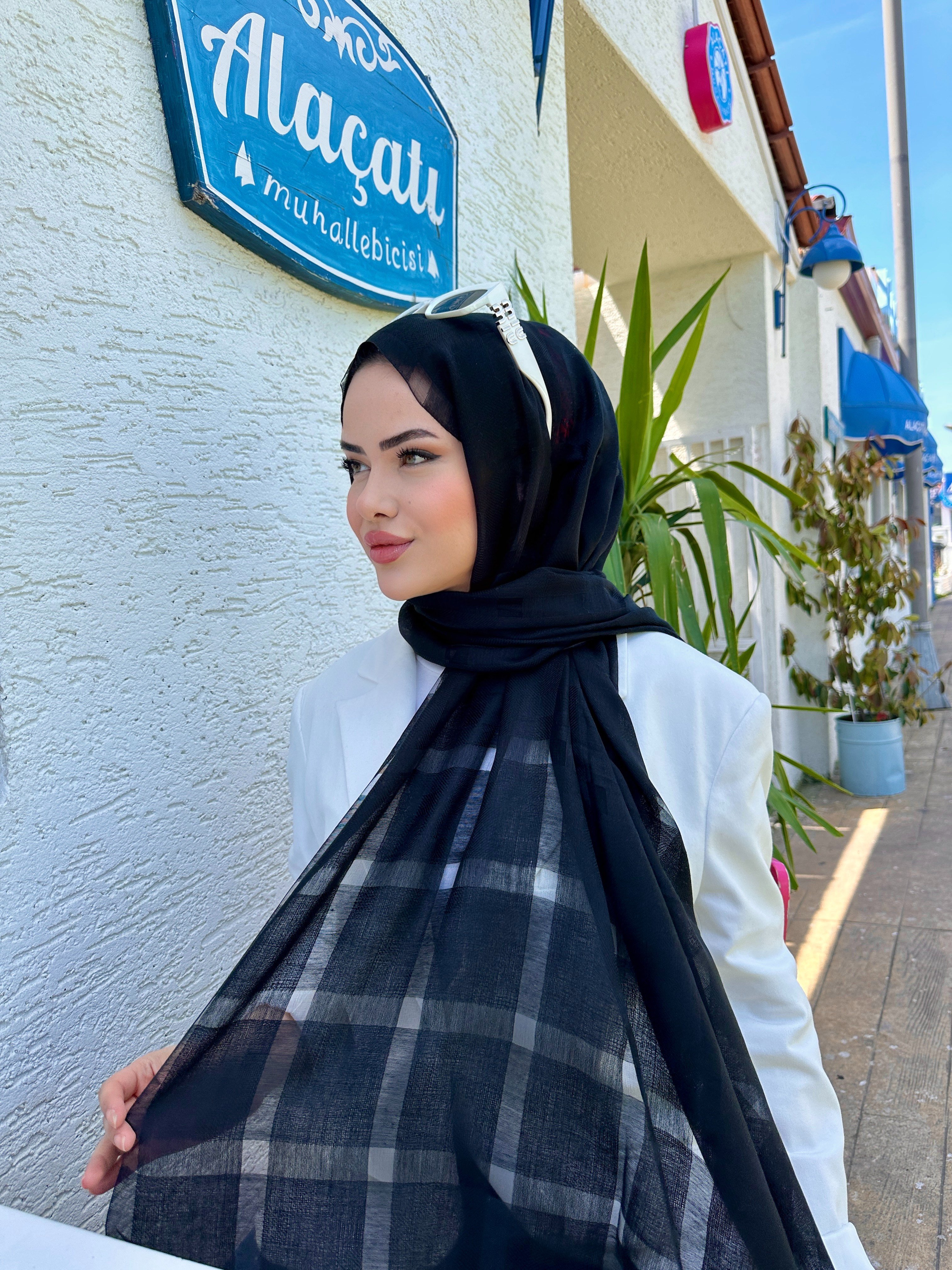 Organz Çizgili Şal-Siyah