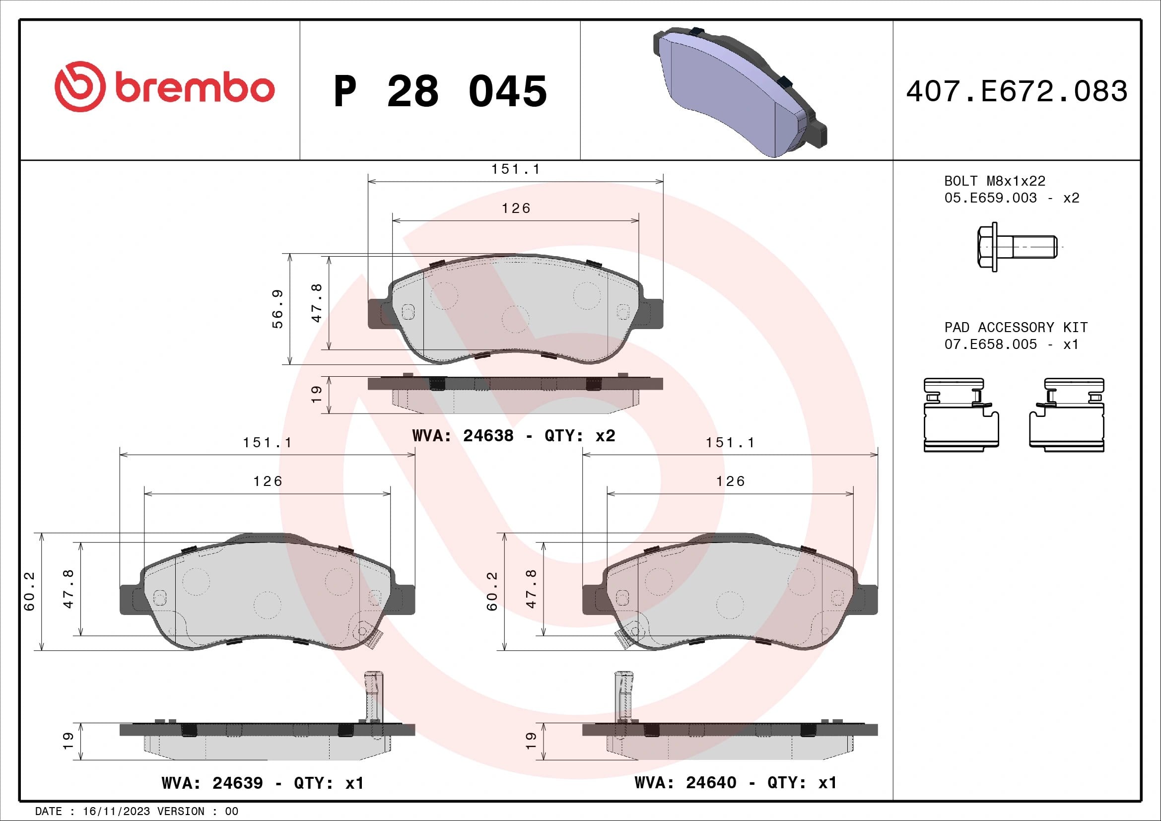 BREMBO P28045 Fren Balatası 45022SWWG00 uygun fiyat hızlı kargo