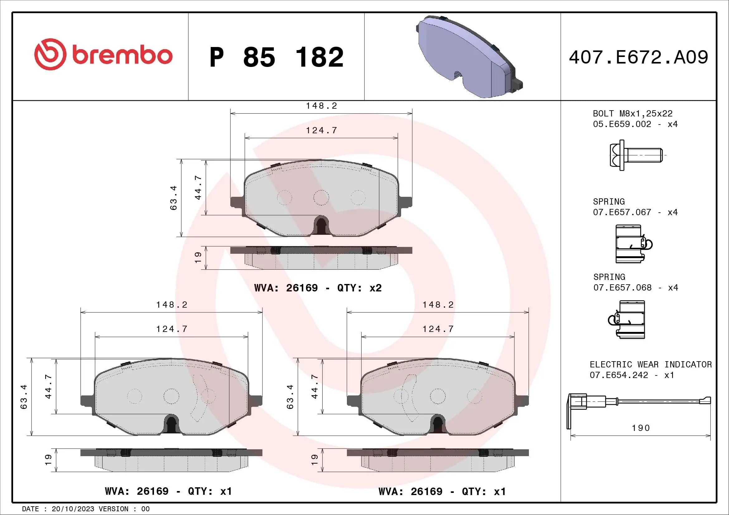 BREMBO P85182 Fren Balatası 5WA698151A uygun fiyat hızlı kargo