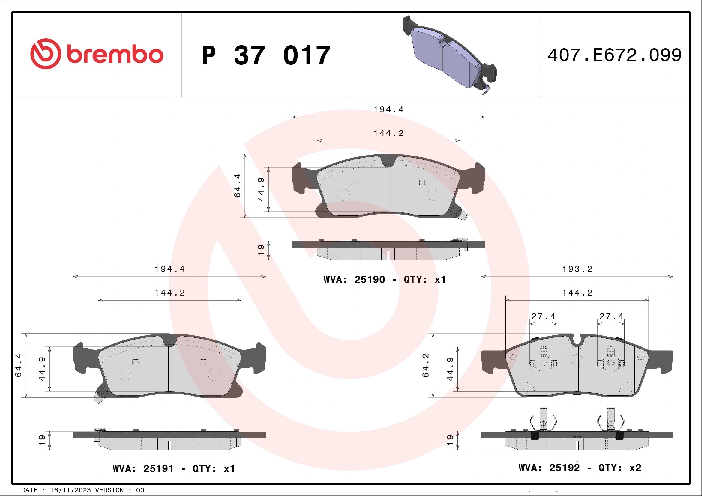 BREMBO P 37 017 Fren Balatası 00K68052369AA uygun fiyat hızlı kargo