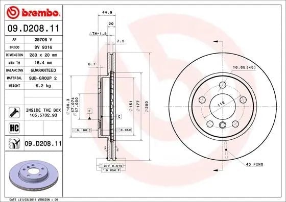 BREMBO 09D20811 Fren Diski 34116861649 uygun fiyat hızlı kargo