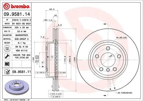 BREMBO 09 9581 11 Fren Diski 34113400151 uygun fiyat hızlı kargo