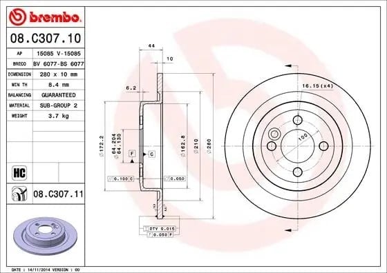 BREMBO 08 C307 11 Fren Diski 34216784389 uygun fiyat hızlı kargo
