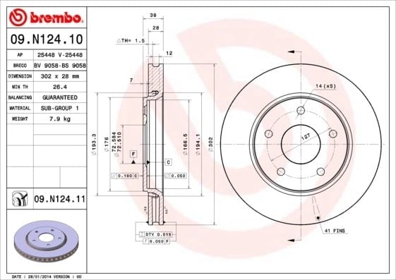 BREMBO 09N12411 Fren Diski 04779783AB uygun fiyat hızlı kargo
