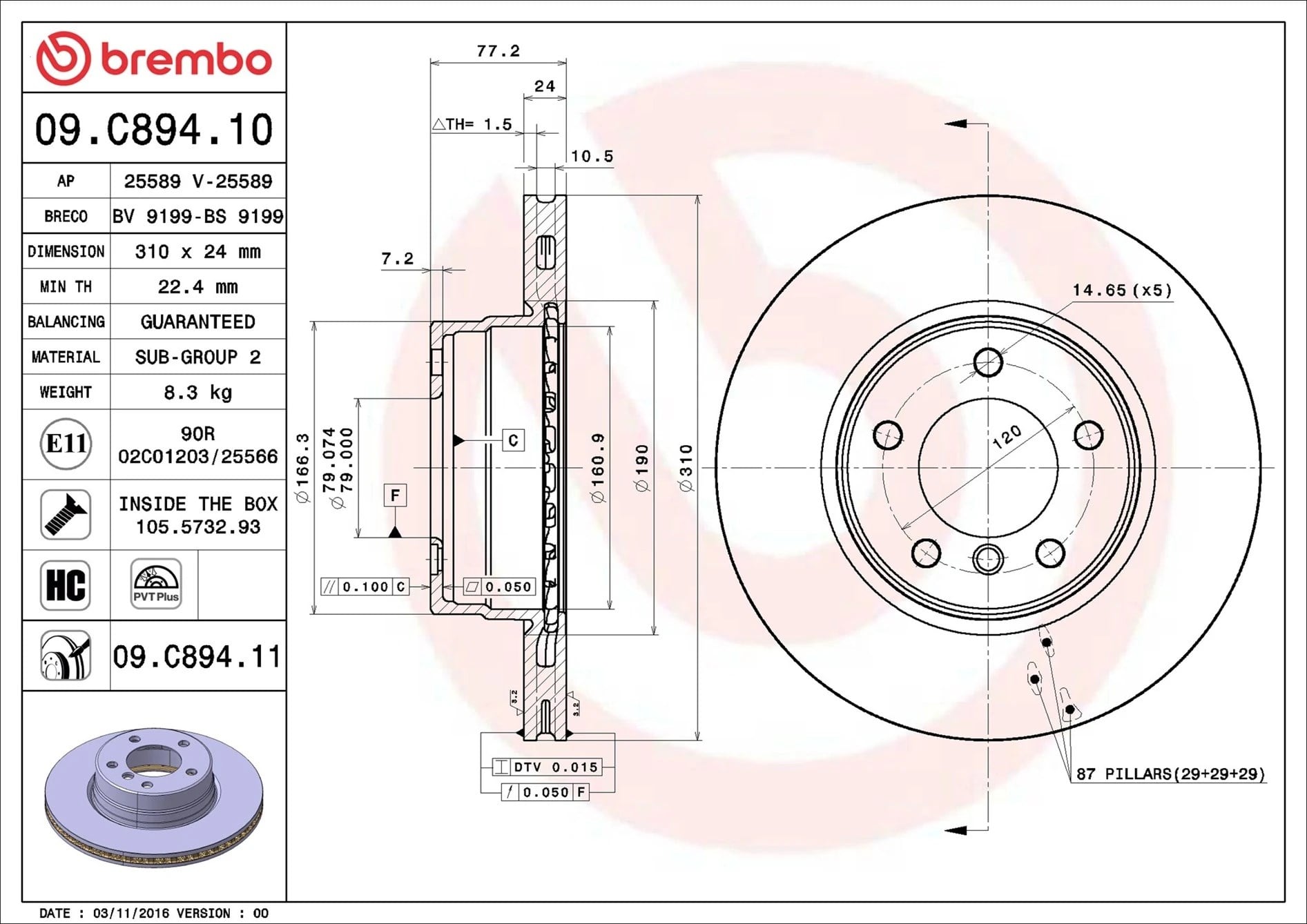 BREMBO 09 C894 11 Fren Diski 34116756745 uygun fiyat hızlı kargo