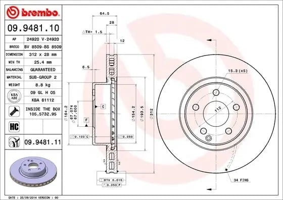 BREMBO 09 9481 11 Fren Diski 2114210912 uygun fiyat hızlı kargo