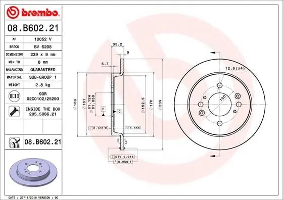 BREMBO 08 B602 21 Fren Diski 42510T5B950 uygun fiyat hızlı kargo