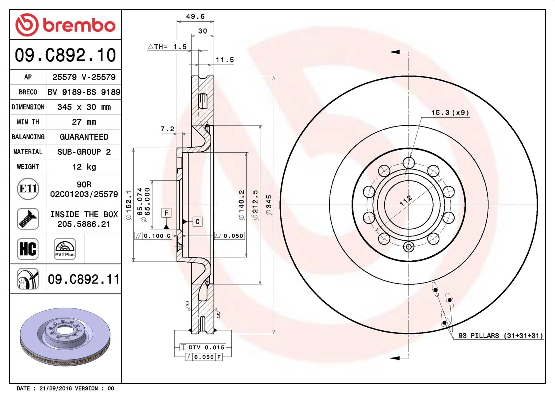 BREMBO 09 C892 11 Fren Diski 1K0615301M uygun fiyat hızlı kargo