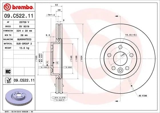 BREMBO 09 C522 11 Fren Diski 31423214 uygun fiyat hızlı kargo