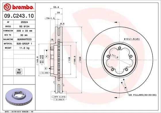BREMBO 09 C243 10 Fren Diski 1763884 uygun fiyat hızlı kargo