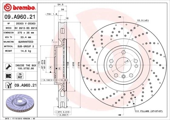 BREMBO 09 A960 21 Fren Diski 1664210312 uygun fiyat hızlı kargo