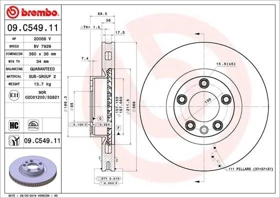 BREMBO 09 C549 11 Fren Diski 7P6615301A 302A uygun fiyat hızlı kargo