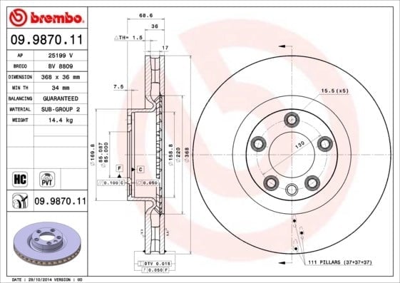 BREMBO 09 9870 11 Fren Diski 7L8615301A uygun fiyat hızlı kargo