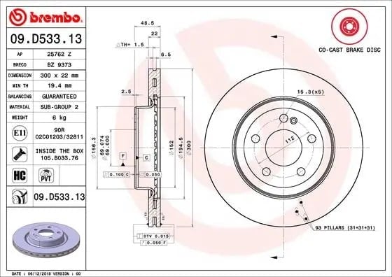 BREMBO 09 D533 13 Fren Diski 0004231812 uygun fiyat hızlı kargo