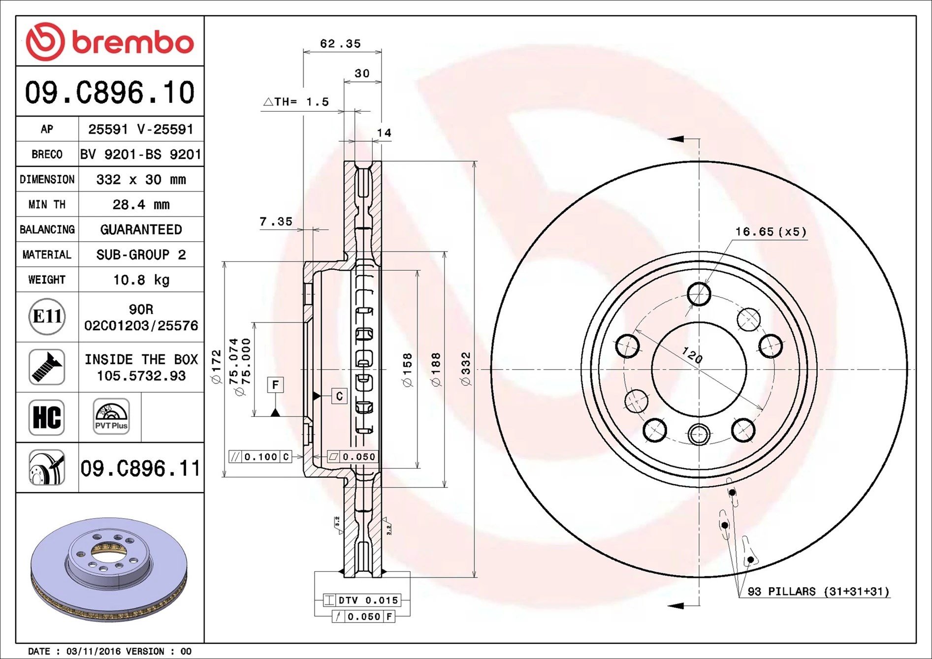 BREMBO 09 C896 11 Fren Diski 34116750713 uygun fiyat hızlı kargo