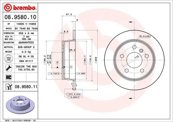BREMBO 08 9580 11 Fren Diski 1694230012 uygun fiyat hızlı kargo