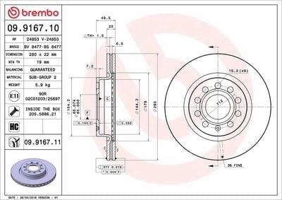 BREMBO 09 9167 10 Fren Diski 1K0615301AK uygun fiyat hızlı kargo