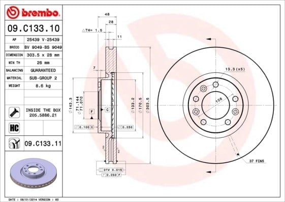 BREMBO 09 C133 11 Fren Diski 1642760480 uygun fiyat hızlı kargo