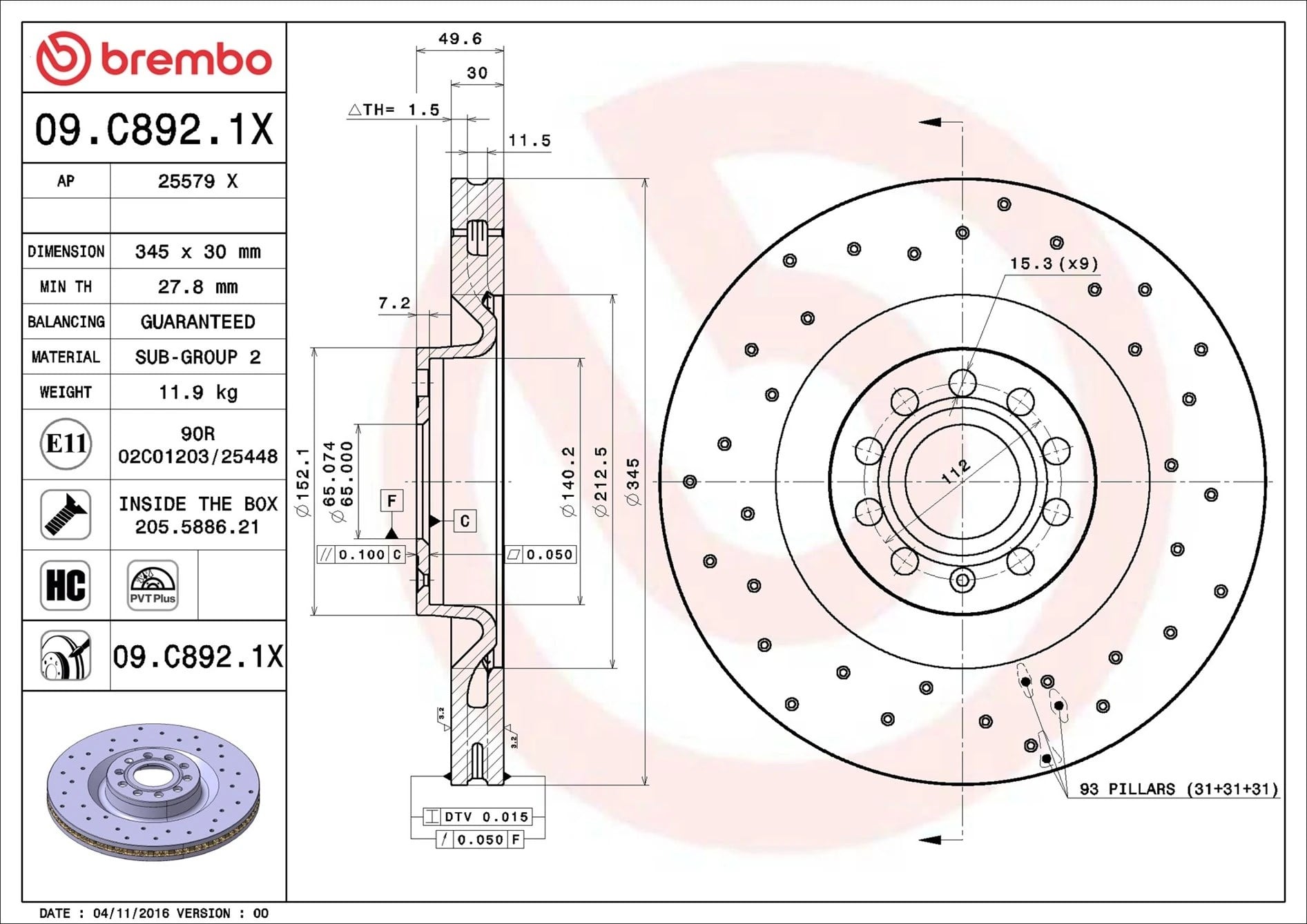 BREMBO 09 C892 1X Fren Diski 1K0615301M uygun fiyat hızlı kargo