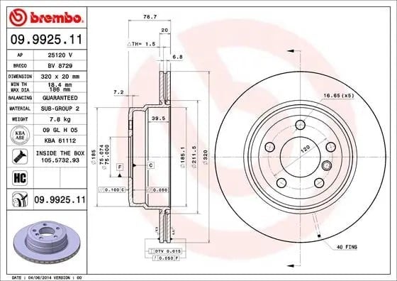BREMBO 09 9925 11 Fren Diski 34216771970 uygun fiyat hızlı kargo