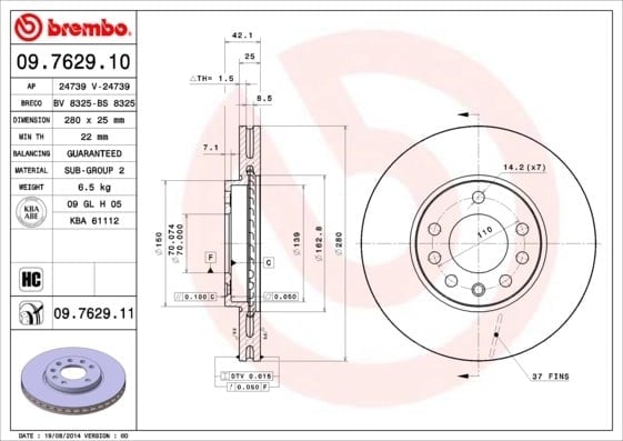 BREMBO 09 7629 10 Fren Diski 569060 uygun fiyat hızlı kargo