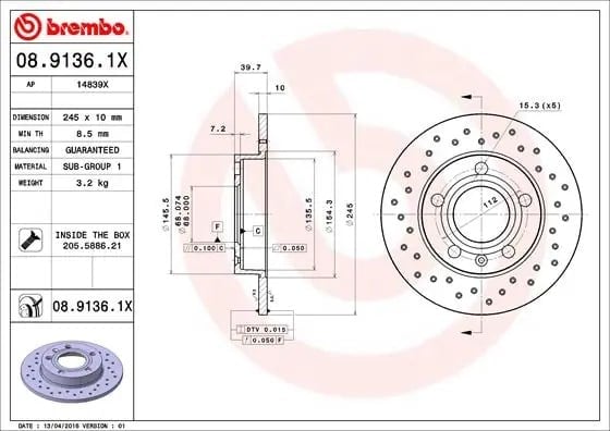 BREMBO 08 9136 1X Fren Diski 8E0615601P uygun fiyat hızlı kargo