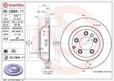 BREMBO 09 C884 11 Fren Diski 7L8615601C uygun fiyat hızlı kargo