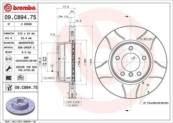 BREMBO 09 C894 75 Fren Diski 34116756745 uygun fiyat hızlı kargo